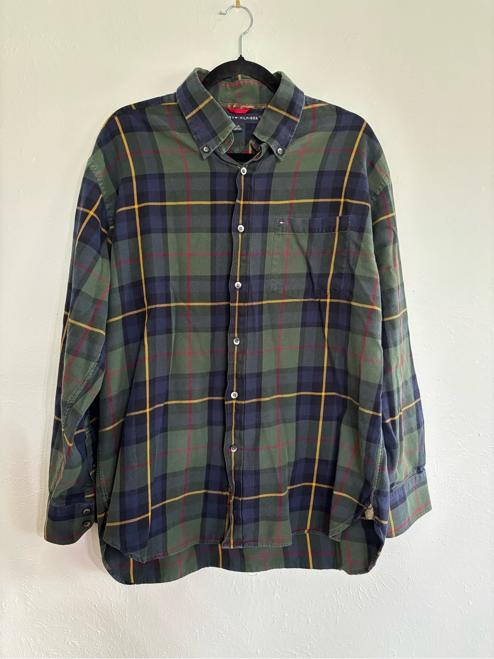 Tommy Hilfiger Green and Navy Plaid Button-Down Shirt